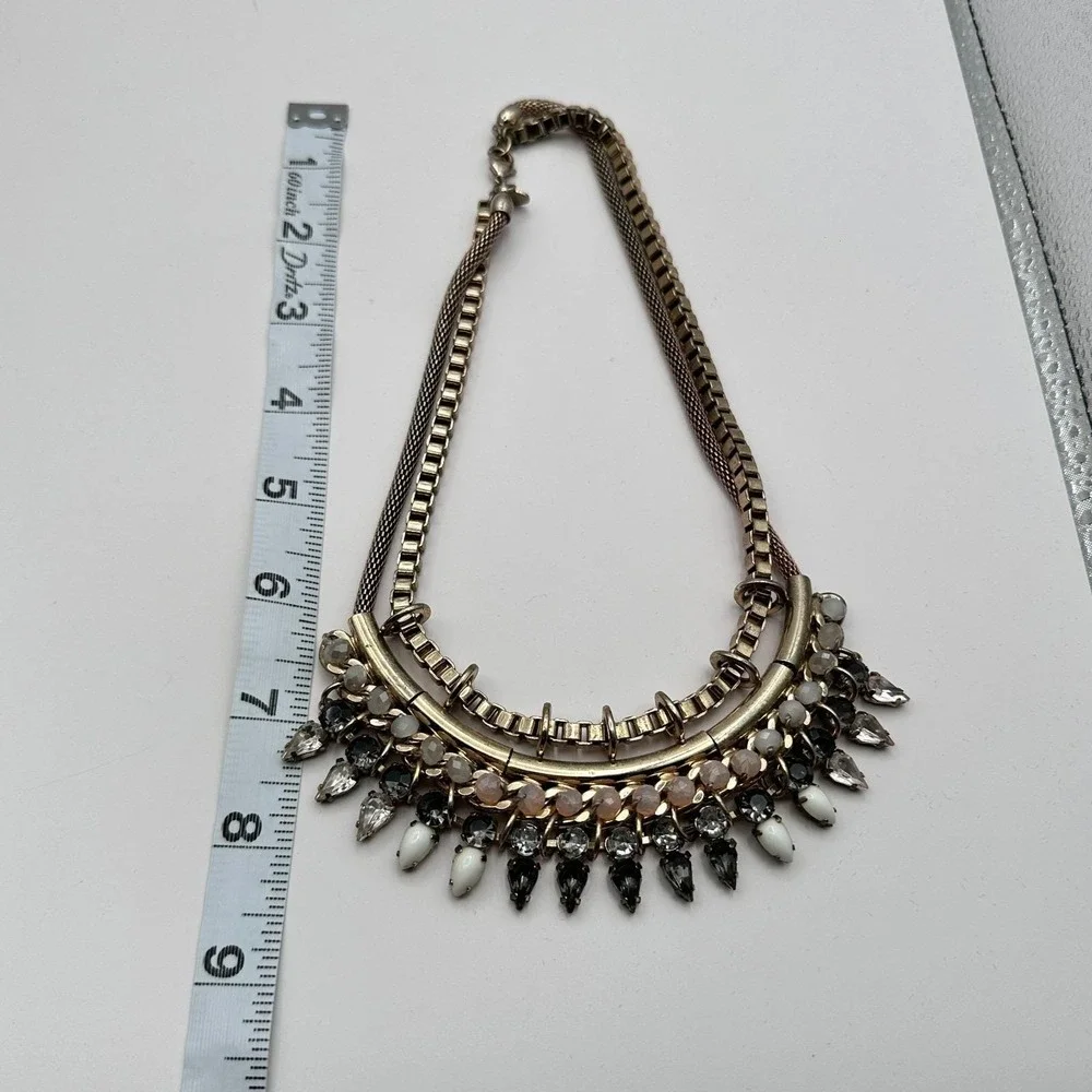 Vintage 90s Express Gold Tone Rhinestone Bib Necklace Statement‎ Fashion Jewelry